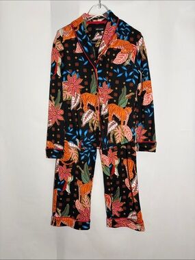 Room Service Tiger Floral Tropical Pajama Set X-Small Button Up Top Pants Soft